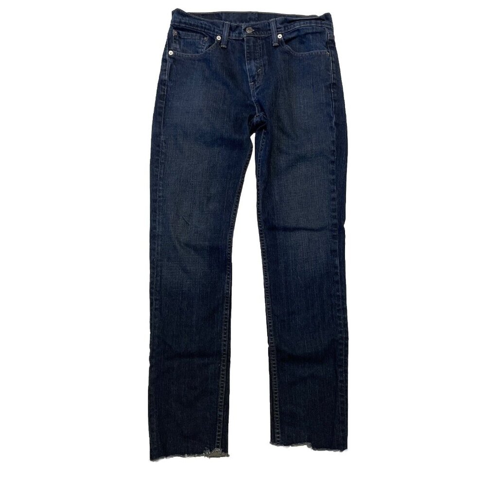 Levis Jeans Men Sz 32 x 32 Blue 511 Slim Dark Rinse Black Patch Raw Hem Modified